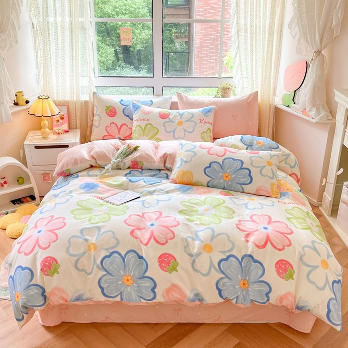 91家纺网 家纺一手货源 找家纺 本制 2024新款全棉印花小清新四件套 七色花