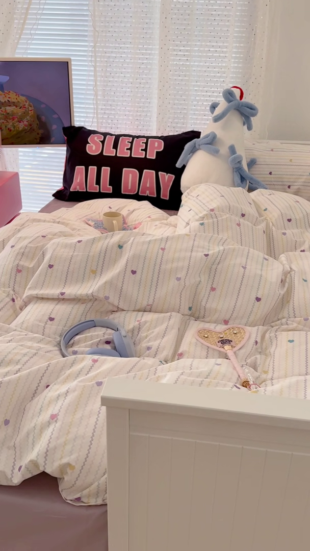 91家纺网 家纺一手货源 找家纺 昔可 新款创意枕套时尚柔舒全棉四件套 波纹爱心