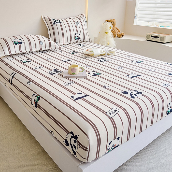 91家纺网 家纺一手货源 找家纺 靓生活 2024新款加厚磨毛生态棉单品床笠 熊猫宝贝