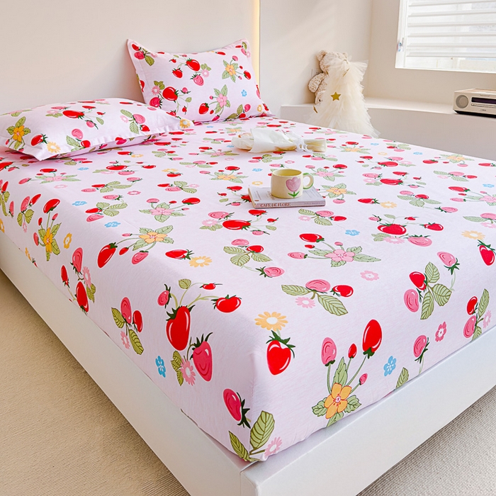 91家纺网 家纺一手货源 找家纺 靓生活 2024新款加厚磨毛生态棉单品床笠 盛夏果实