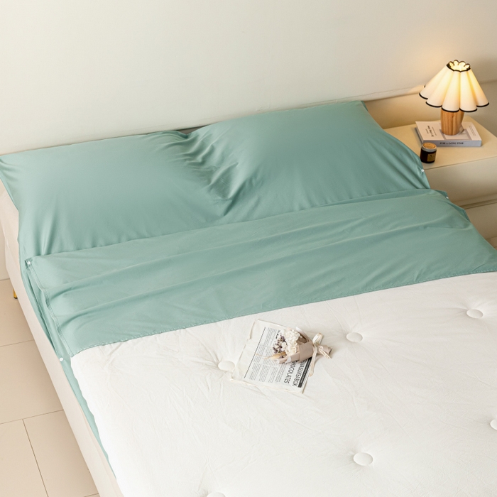 91家纺网 家纺一手货源 找家纺 澳梵家居 60s全棉纯色旅行睡袋 烟波绿