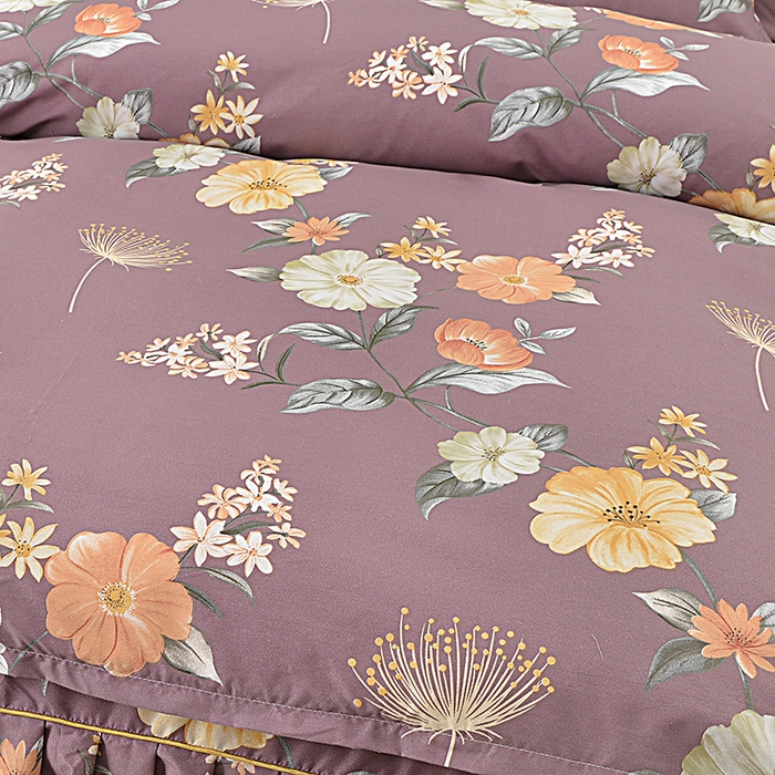 91家纺网 家纺一手货源 找家纺 小雨家纺 2026新款芦荟棉床裙四件套 如花似锦-棕