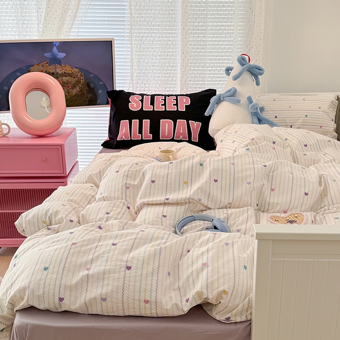 91家纺网 家纺一手货源 找家纺 昔可 新款创意枕套时尚柔舒全棉四件套 波纹爱心