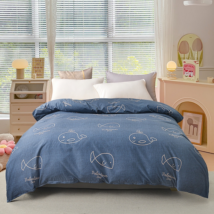 91家纺网 家纺一手货源 找家纺 小雨家纺 2026新款芦荟棉单被套 小鲸鱼