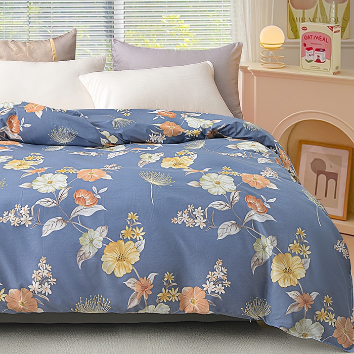 91家纺网 家纺一手货源 找家纺 小雨家纺 2026新款芦荟棉单被套 如花似锦-深灰