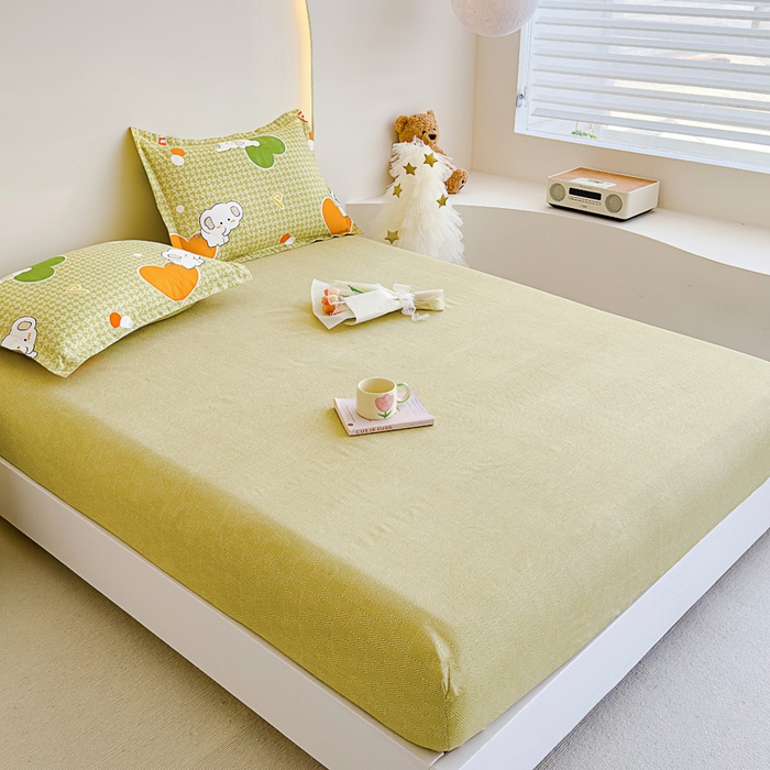 91家纺网 家纺一手货源 找家纺 靓生活 2024新款加厚磨毛生态棉单品床笠 爱心萌宠