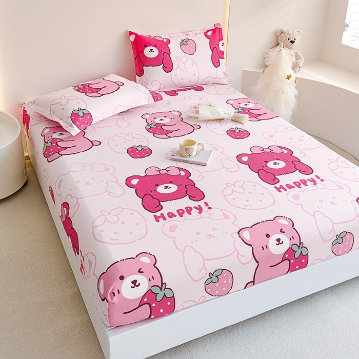 91家纺网 家纺一手货源 找家纺 靓生活 2024新款加厚磨毛生态棉单品床笠 可爱萌熊