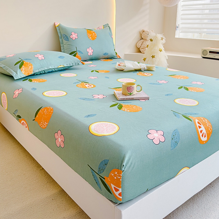 91家纺网 家纺一手货源 找家纺 靓生活 2024新款加厚磨毛生态棉单品床笠 水果派对