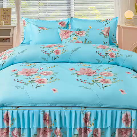 91家纺网 家纺一手货源 找家纺 小雨家纺 2026新款芦荟棉单被套 碧玉佳人-兰