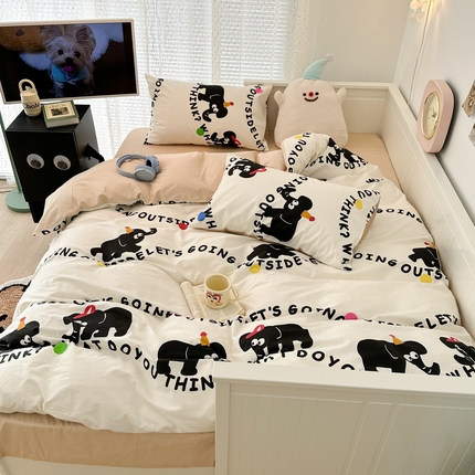 91家纺网 家纺一手货源 找家纺 （总）昔可 新款多巴胺卡通简约风可爱亲肤四件套