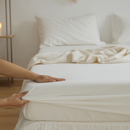 新款40支全棉水洗棉纯色单品系列-单床笠 奶昔白