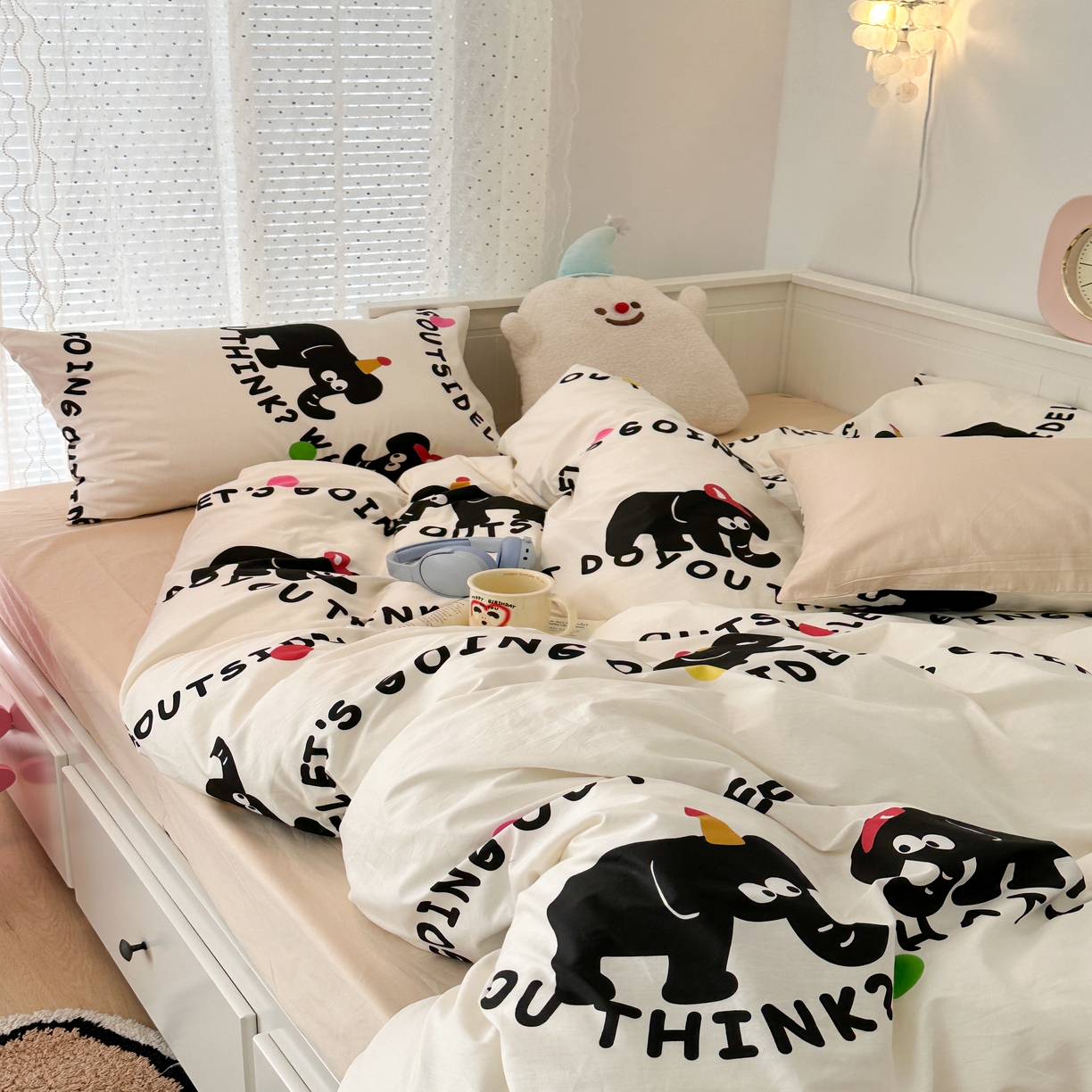 91家纺网 家纺一手货源 找家纺 （总）昔可 新款多巴胺卡通简约风可爱亲肤四件套