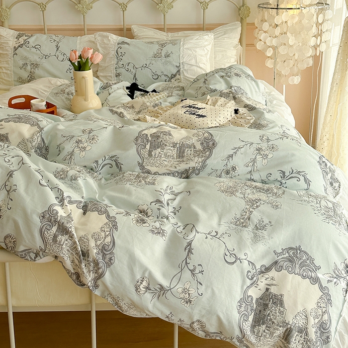 91家纺网 家纺一手货源 找家纺 （总）昔可 新款褶皱花边全棉复古风四件套