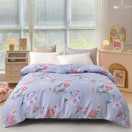 小雨家纺 2026新款芦荟棉单被套 如花似锦-浅灰