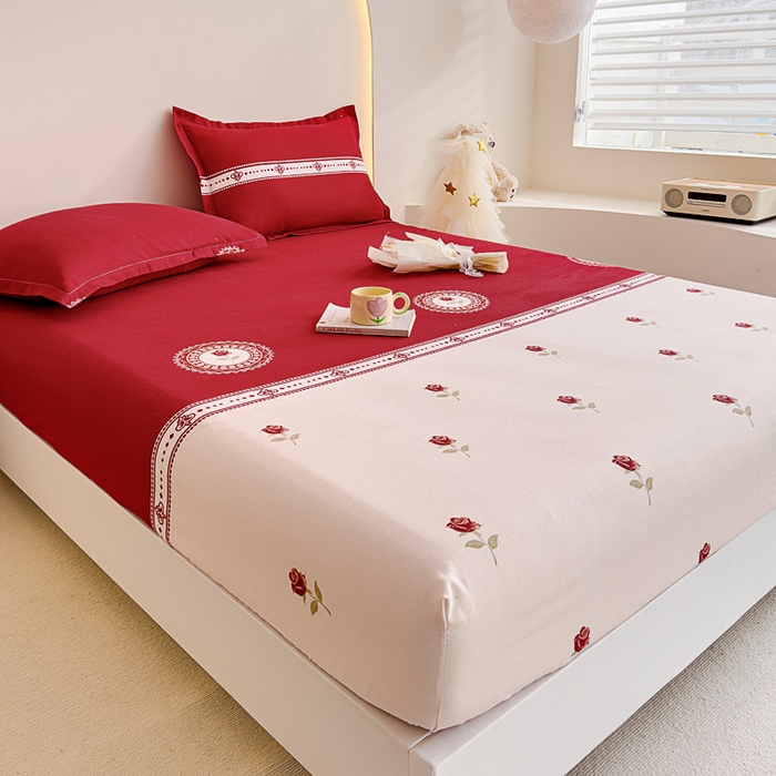 91家纺网 家纺一手货源 找家纺 靓生活 2024新款加厚磨毛生态棉单品床笠 玫瑰佳人