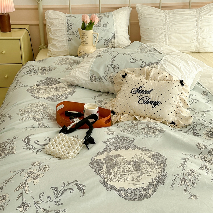 91家纺网 家纺一手货源 找家纺 （总）昔可 新款褶皱花边全棉复古风四件套