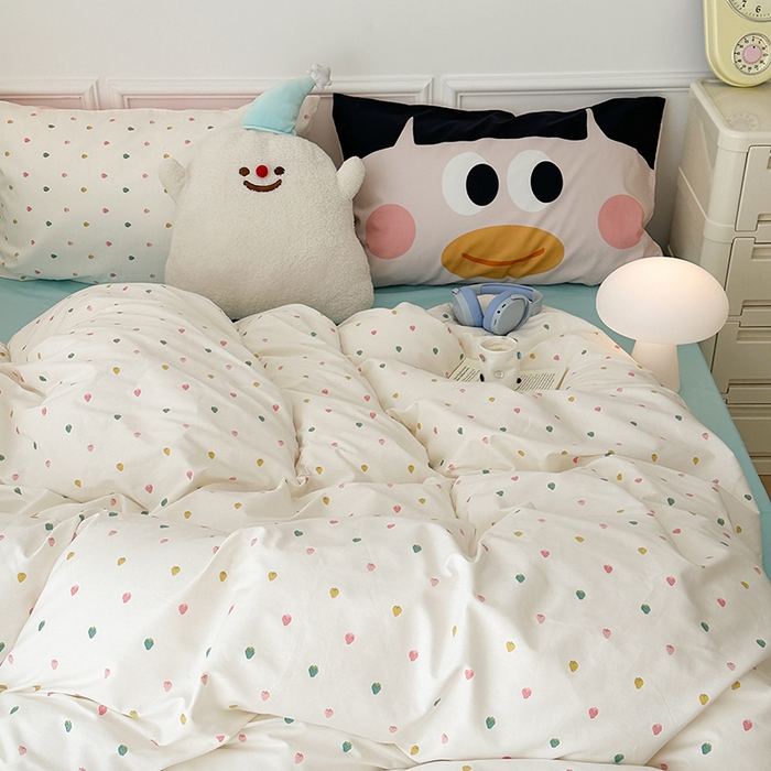 91家纺网 家纺一手货源 找家纺 昔可 新款创意枕套时尚柔舒全棉四件套 草莓粉樱