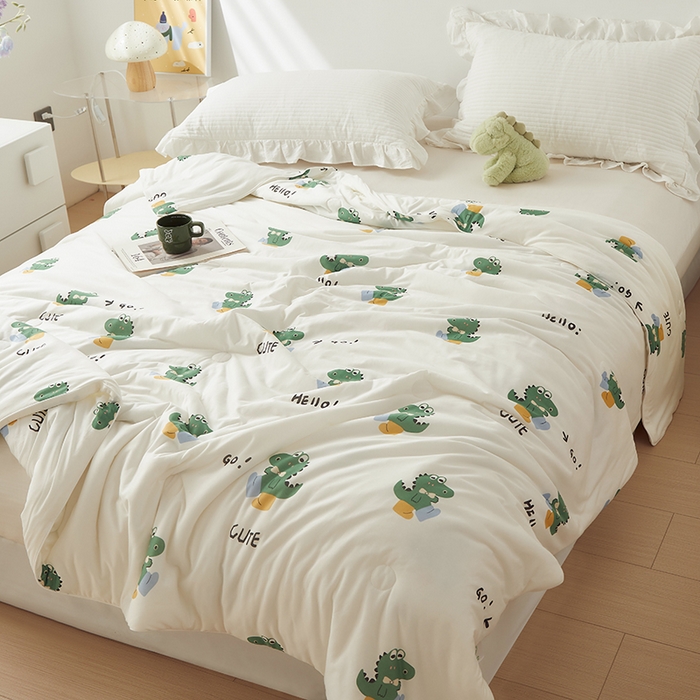 91家纺网 家纺一手货源 找家纺 怡家居 2024新款A类云柔针织棉夏被 快乐恐龙