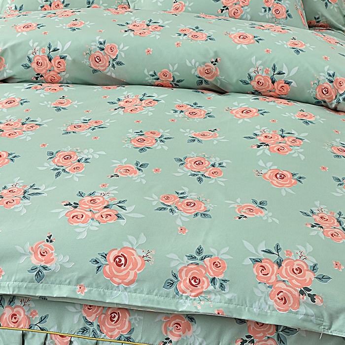 91家纺网 家纺一手货源 找家纺 小雨家纺 2026新款芦荟棉单被套 春暖花开-浅绿