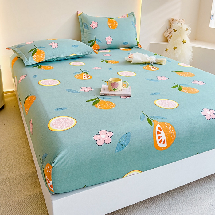 91家纺网 家纺一手货源 找家纺 靓生活 2024新款加厚磨毛生态棉单品床笠 水果派对