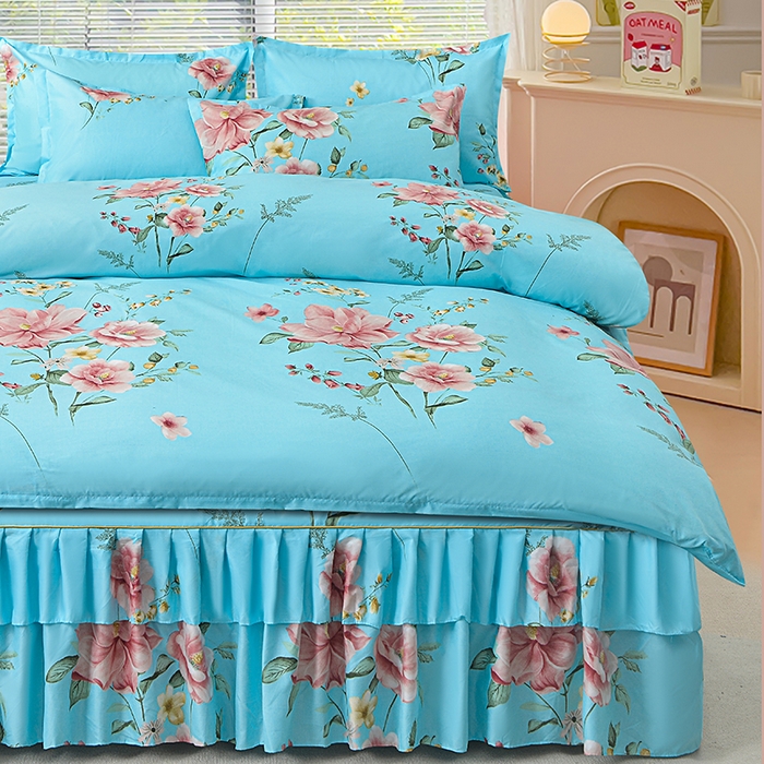 91家纺网 家纺一手货源 找家纺 小雨家纺 2026新款芦荟棉床裙四件套 碧玉佳人-兰