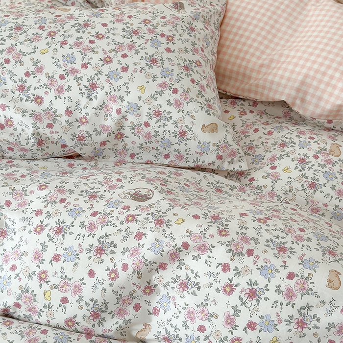 91家纺网 家纺一手货源 找家纺 昔可 新款春日氛围感小清新亲肤四件套 小兔花蓝