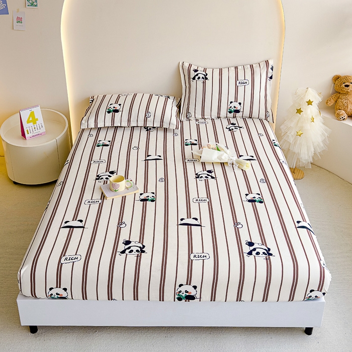 91家纺网 家纺一手货源 找家纺 靓生活 2024新款加厚磨毛生态棉单品床笠 熊猫宝贝