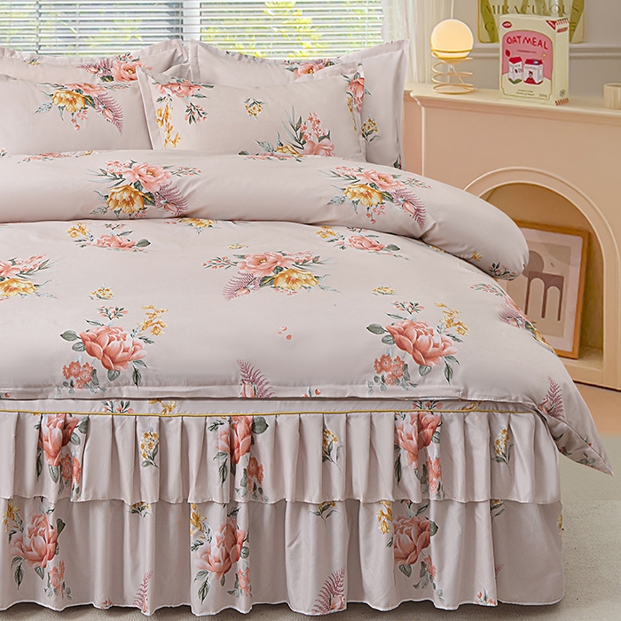 91家纺网 家纺一手货源 找家纺 小雨家纺 2026新款芦荟棉床裙四件套 百花齐放棕