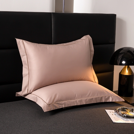 91家纺网 家纺一手货源 找家纺 姝辰 2024新款全棉50S双股纯色简约一字绣枕套单人成人学生枕头套 奶咖