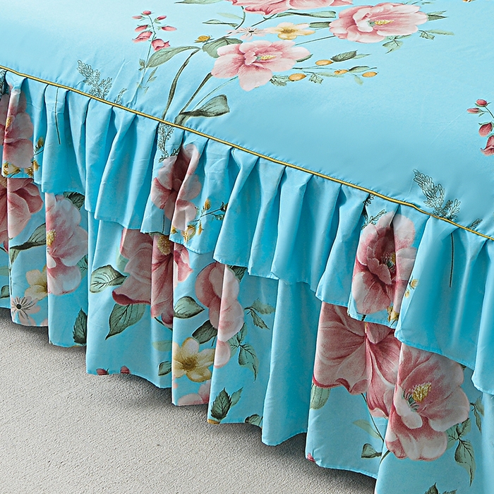 91家纺网 家纺一手货源 找家纺 小雨家纺 2026新款芦荟棉床裙四件套 碧玉佳人-兰