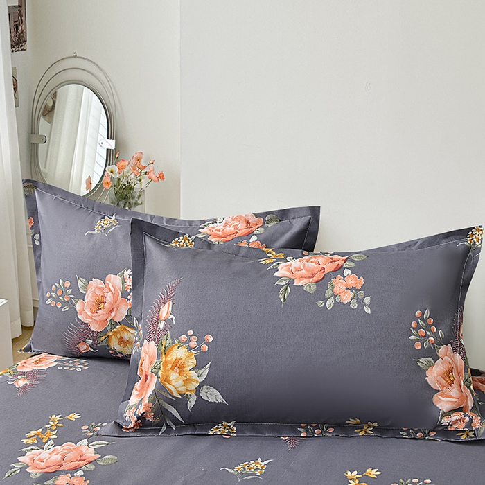 91家纺网 家纺一手货源 找家纺 小雨家纺 2026新款芦荟棉床裙四件套 百花齐放-灰