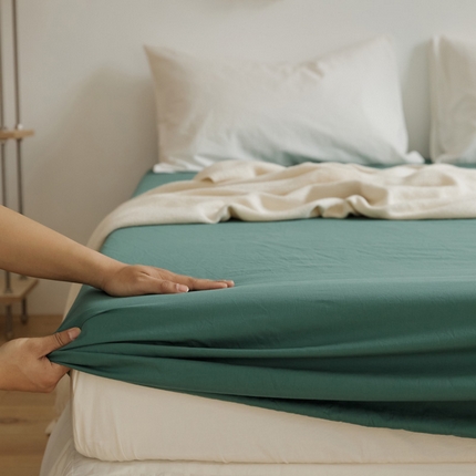 新款40支全棉水洗棉纯色单品系列-单床笠 孔雀绿