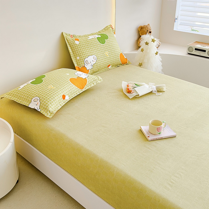 91家纺网 家纺一手货源 找家纺 靓生活 2024新款加厚磨毛生态棉单品床笠 爱心萌宠