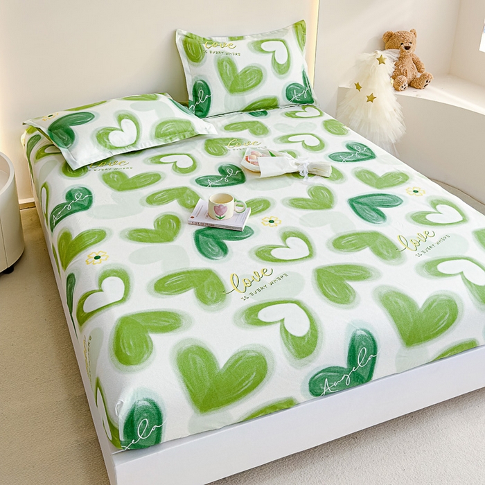 91家纺网 家纺一手货源 找家纺 靓生活 2024新款加厚磨毛生态棉单品床笠 爱在心田