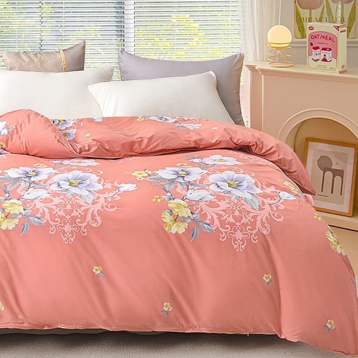 91家纺网 家纺一手货源 找家纺 小雨家纺 2026新款芦荟棉单被套 花枝招展-桔