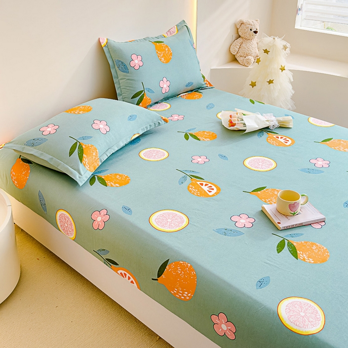 91家纺网 家纺一手货源 找家纺 靓生活 2024新款加厚磨毛生态棉单品床笠 水果派对