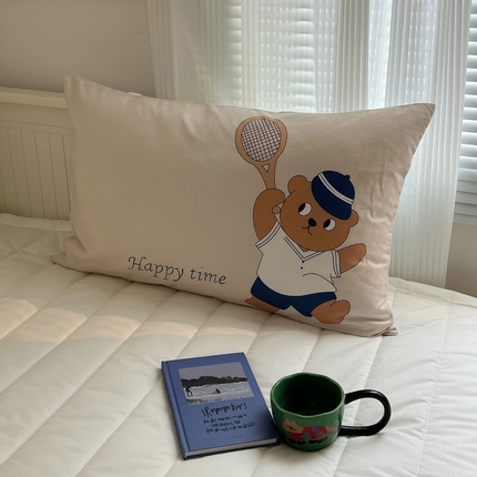 桃喜 2024新款全棉印花卡通混搭系列四件套-单枕套 网球小熊