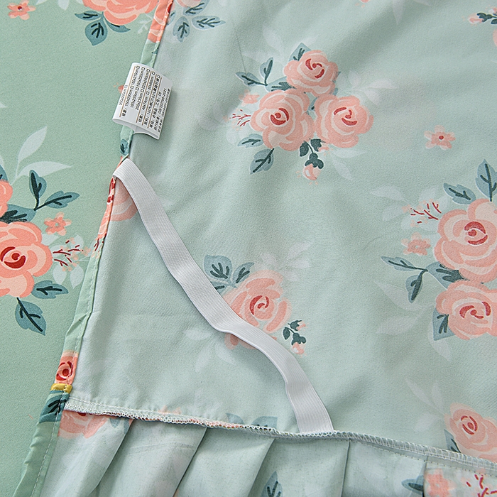 91家纺网 家纺一手货源 找家纺 小雨家纺 2026新款芦荟棉床裙三件套 春暖花开-浅绿