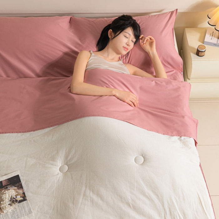 91家纺网 家纺一手货源 找家纺 澳梵家居 60s全棉纯色旅行睡袋 蜜豆粉