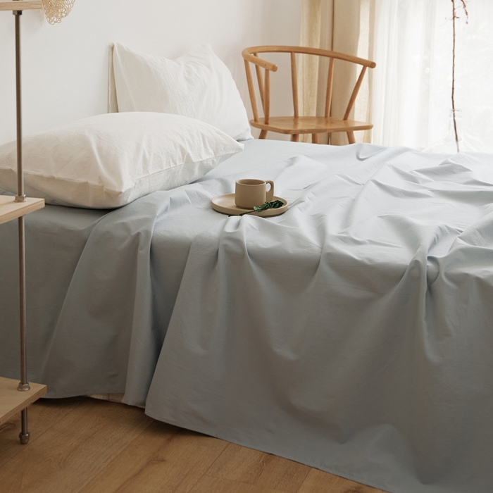 91家纺网 家纺一手货源 找家纺 新款40支全棉水洗棉纯色单品系列-单床单 雾霾蓝