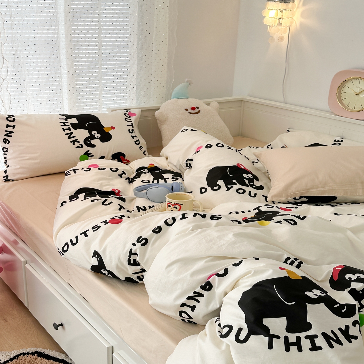 91家纺网 家纺一手货源 找家纺 （总）昔可 新款多巴胺卡通简约风可爱亲肤四件套