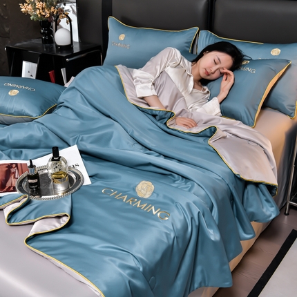 91家纺网 家纺一手货源 找家纺 （总）伊梵居 2025新款水洗真丝刺绣夏被四件套