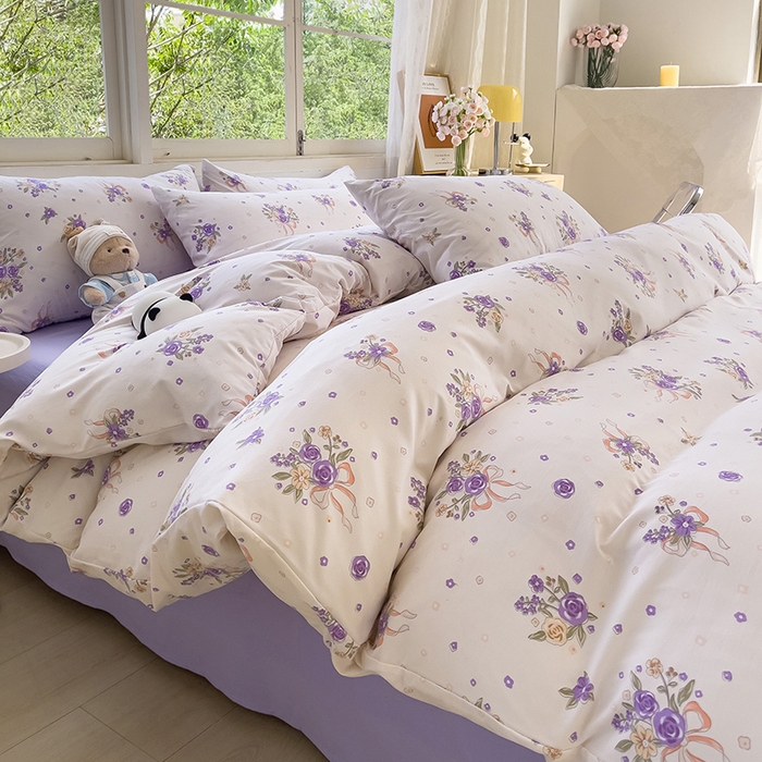 91家纺网 家纺一手货源 找家纺 乐萱家纺 2024新款水洗云朵棉被套小清新超柔印花单被套 薰衣浪漫