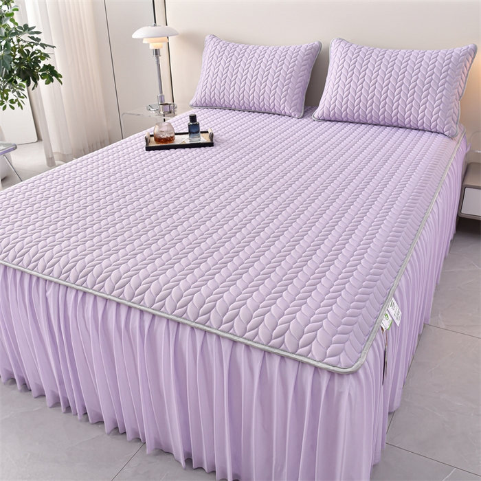 91家纺网 家纺一手货源 找家纺 布卢姆床垫 2025新款A类5mm纯色乳胶凉席床裙梦田系列 梦田-雅紫