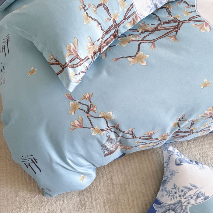 91家纺网 家纺一手货源 找家纺 优尚家纺 2025新款亲肤磨毛新国风大版系列四件套 青瓷人间