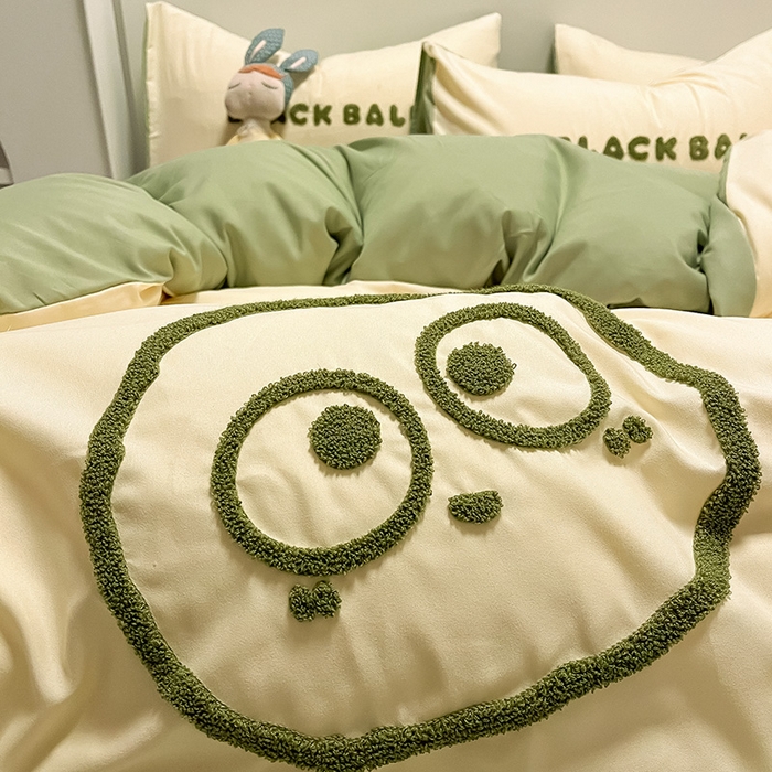 91家纺网 家纺一手货源 找家纺 （总）眠帛家居 2024新款水洗棉毛巾绣四件套-煤球系列