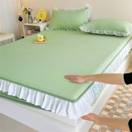 屹成家纺 2024新款PE高分子凉豆豆冰丝凉席床笠款 华夫格-绿色