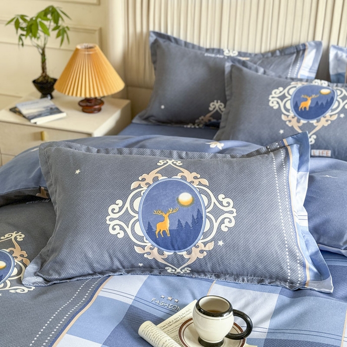 91家纺网 家纺一手货源 找家纺 优尚家纺 2025新款亲肤磨毛新国风大版系列四件套 悠然野格