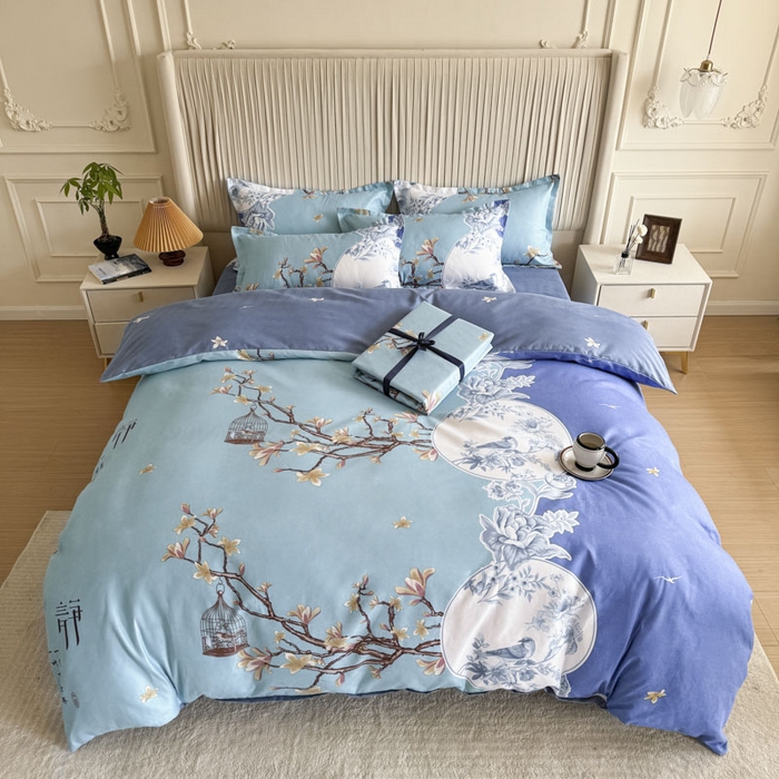 91家纺网 家纺一手货源 找家纺 优尚家纺 2025新款亲肤磨毛新国风大版系列四件套 青瓷人间