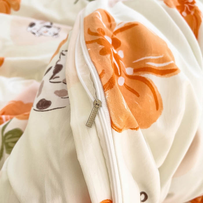 91家纺网 家纺一手货源 找家纺 乐萱家纺 2024新款水洗云朵棉被套小清新超柔印花单被套 爱心猫咪